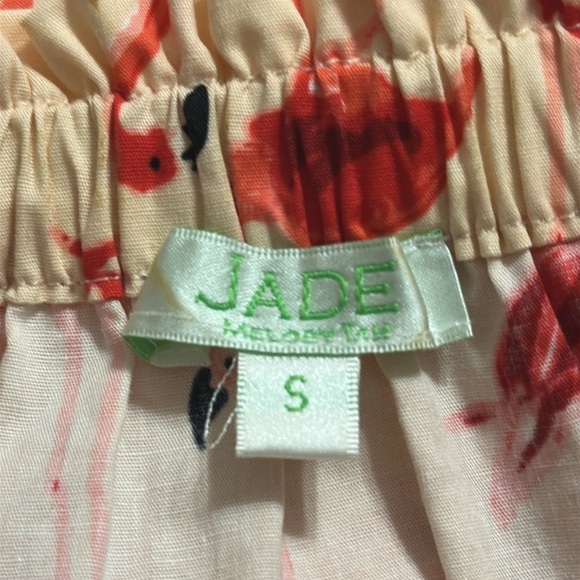 Jade Womens Cream & Red Flamingo Cotton Top Fringe Trim Sz Small Preppy Coastal - Picture 6 of 8